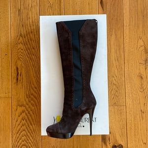Yves Saint Laurent size 39.5 (US 9.5) suede heeled boots